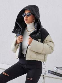 Aveloria Abrigo acolchado con capucha y cremallera de color contrastante, ropa de invierno para mujer - Multicolor - Ver 6