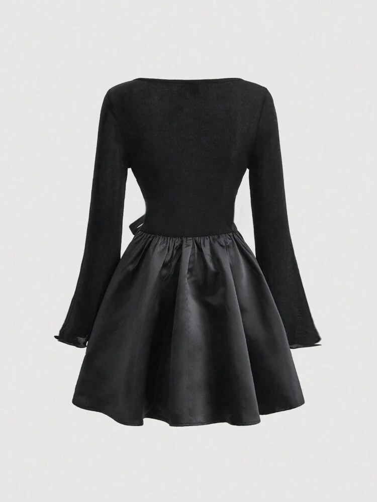Deep V-neck Front Tie Dress