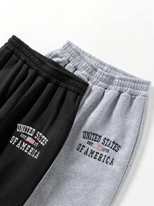 SHEIN Unity 女式两件套字母刺绣保暖衬里运动衫和裤子 - 彩色 - 查看 3