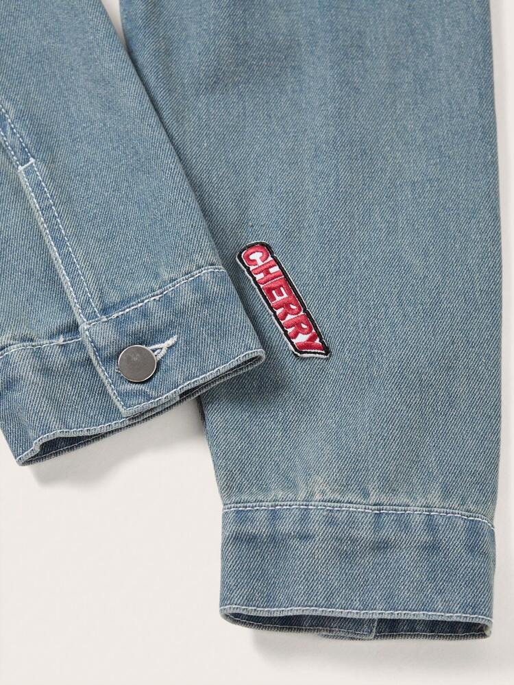 Letter Patched Flap Detail Denim Jacket