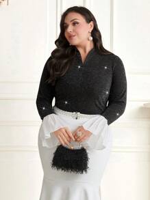 Modelyn Plus Size Color Block Bell Sleeve T-shirt