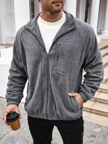 Manfinity Homme Nam Quá lớn Xám Khóa kéo-lên Áo nỉ Với Raglan - Xám - Xem 3