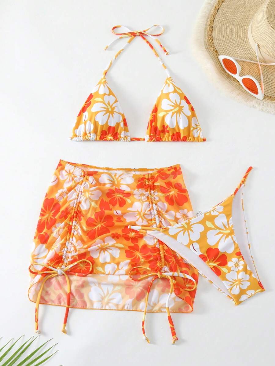 SHEIN Swim Summer Beach Women's Floral Pattern Swimwear Set - Multicolor - View 1