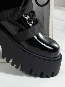 ROMWE Goth 時尚黑色女式楔形跟和平台鞋底鞋 - 黑色 - 查看 6