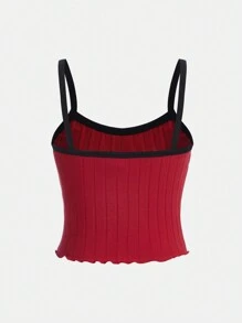 SHEIN Girlism Tween Girl Sweet And Cool Knit Colorblock Camisole Top For Daily Wear - Red - View 2