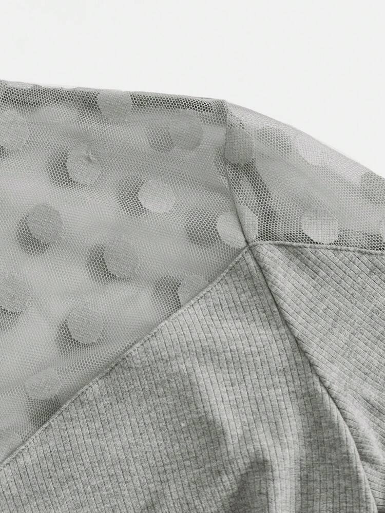 Maternity Sheer Collar Mesh Panel T-shirt