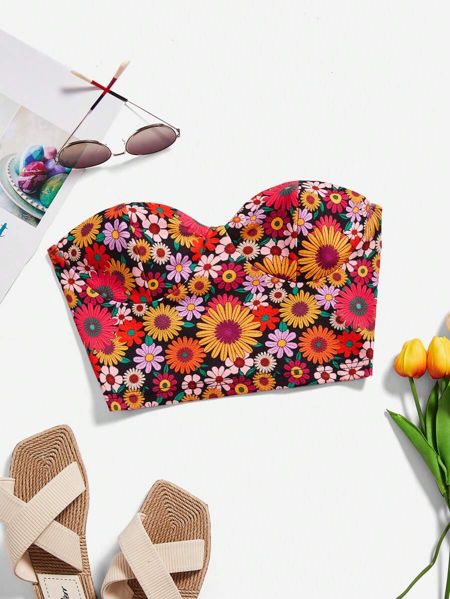 Soleia Floral Print Tube Top - Multicolor - View 1