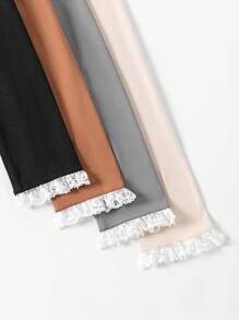 SHEIN LUNE 4pcs Lace Splice Long Sleeve T-shirts - Multicolor - View 3