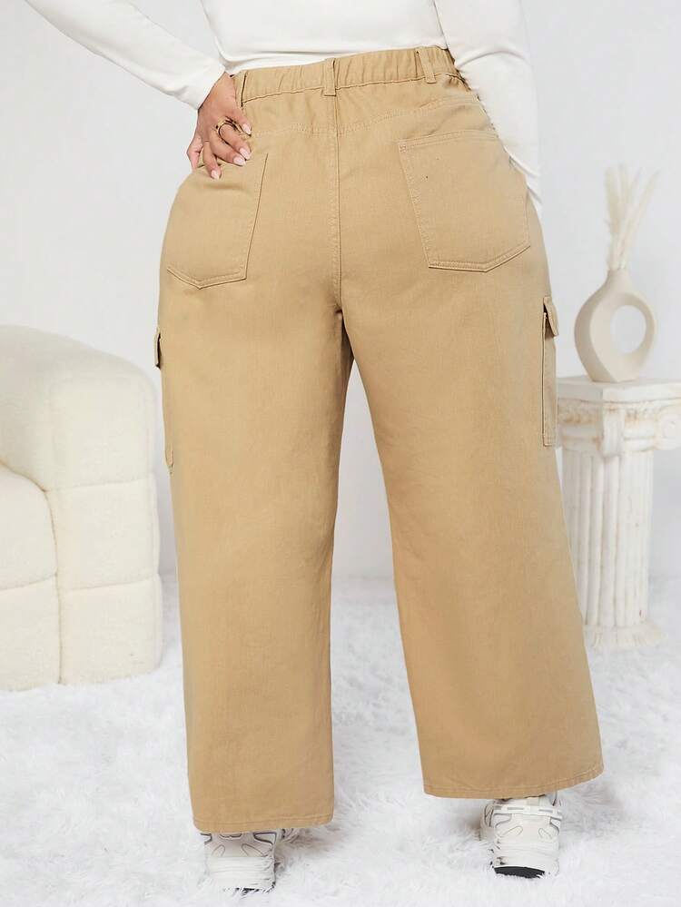 Women's Plus Size Wide-leg Jeans With Side Flap Pockets