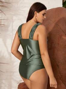 SHEIN Swim Curve Summer Plus Size Ruched Sleeveless Bikini