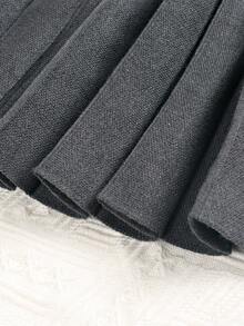 GIGOGOU 女士纯色百褶休闲迷你针织裙，秋冬款 - 深灰色 - 查看 8