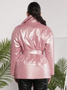 SHEIN SXY Women'S Belted Padded Coat - Pink - View 2