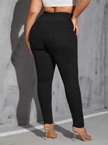 SHEIN SXY Plus Jean Skinny À Bouton - Noir - Voir 2