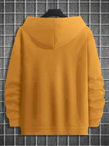 EURMUSE Men's Horse Printed Drop Shoulder Drawstring Hoodie - Yellow - View 2
