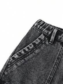 Teenage Girls' Flap Pocket Cargo Style Wide Leg Jeans - Grey - View 4