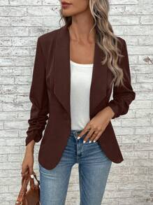 EMERY ROSE Khăn quàng Tay áo có gãy Áo vest - Rỉ Nâu - Xem 1