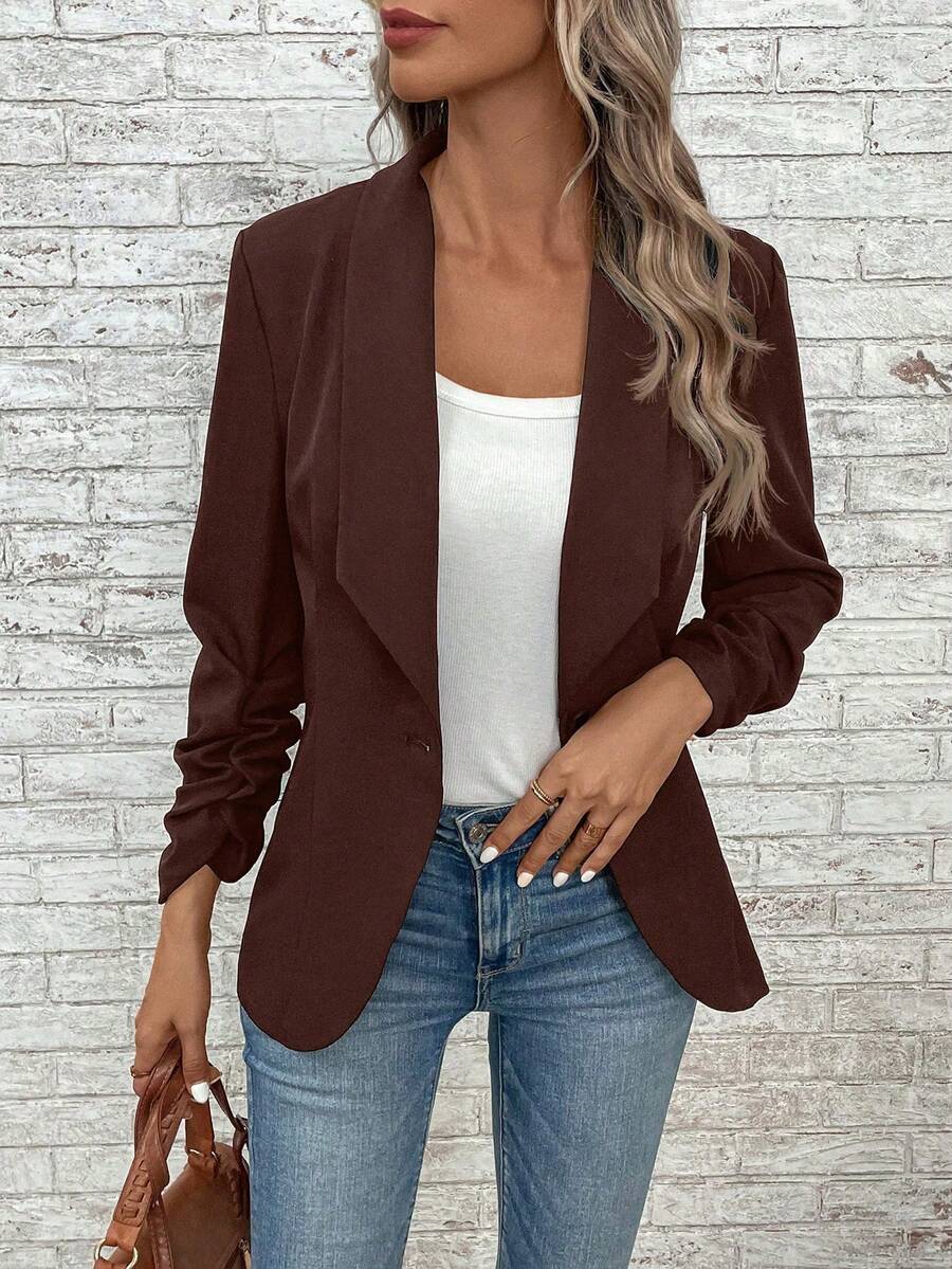 EMERY ROSE Khăn quàng Tay áo có gãy Áo vest - Rỉ Nâu - Xem 1