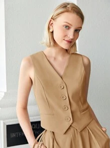 BizChic Áo khoác blazer cài nút phía trước màu trơn dành cho nữ vào mùa thu/đông - Màu Khaki - Xem 1