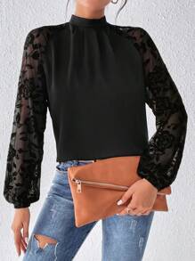 SHEIN Clasi Của phụ nữ Tay áo dài Áo sơ mi , Đen - màu đen - Xem 3