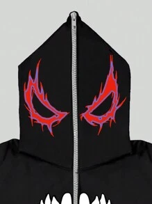 ROMWE MEN Goth Men Letter Graphic Zip Up Hoodie - Black - View 4