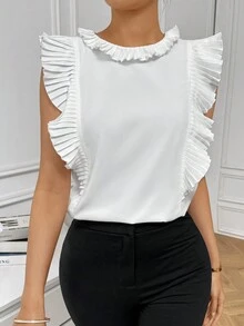 SHEIN Privé Xếp nếp Hem Áo ba lỗ Áo - trắng - Xem 6