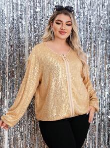 Allurite Plus Size Women's Sequined Jacket - Champagne - View 7