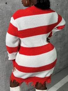 Slaydiva Của phụ nữ Kích thước lớn Sọc Đau khổ Hem Đầm Áo len - Nhiều màu - Xem 2