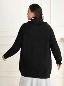 Mulvari Cárdigan de talla grande con hombros caídos y flecos - Negro - Ver 2
