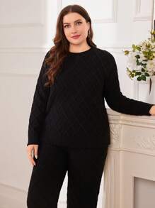 Mulvari Plus Size Cable Knit Pullover Sweater And Pants Set 2 Piece Set Fall Cloth For Women - Black - View 6