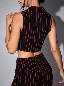 SHEIN ICON 女士條紋西裝背心 - 黑色 - 查看 2