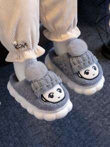 Winter Casual Warm Cartoon Kids House Slippers - Grey - View 1