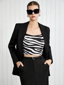 Maija Của phụ nữ Mô hình ngựa vằn Áo ba lỗ Cami ngọn - Đen và trắng - Xem 5