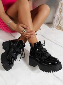 ROMWE Goth 時尚黑色女式楔形跟和平台鞋底鞋 - 黑色 - 查看 1