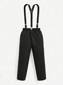 SHEIN Bé trai Kẻ sọc Áo sơ mi Và Bib Quần Suspender Bộ - Nhiều màu - Xem 3