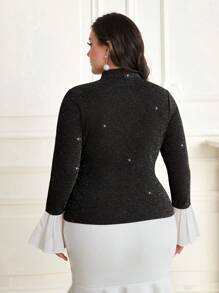Modelyn Plus Size Color Block Bell Sleeve T-shirt