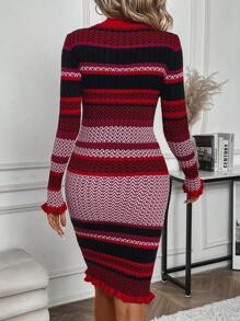 EMERY ROSE Mô hình Chevron tay áo lá sen Đầm Áo len - Nhiều màu - Xem 2