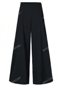 Women Daily Wear Solid Color Wide Leg Pants