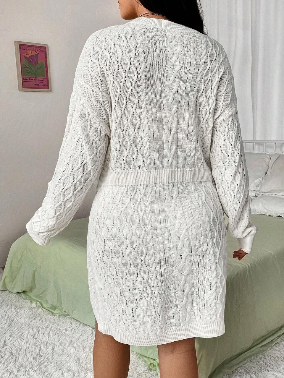 Plus Size Women's Marled Knit Textured Sweater Dress