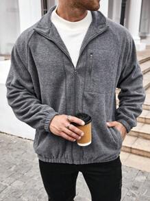 Manfinity Homme Nam Quá lớn Xám Khóa kéo-lên Áo nỉ Với Raglan - Xám - Xem 5