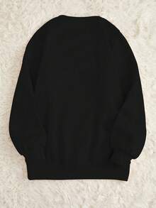 SHEIN Slayr Christmas Cat Print Drop Shoulder Thermal Sweatshirt - Black - View 2
