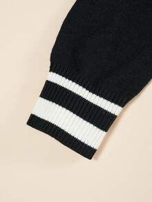 SHEIN EZwear Number Pattern Striped Trim Crop Sweater & Knit Skirt - Black and White - View 6