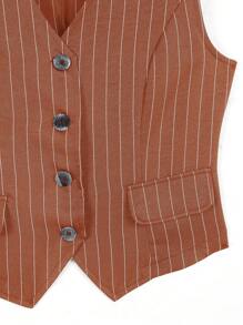 Mulvari Của phụ nữ Chính thức Sọc nhỏ Bộ đồ Áo vest - Cà phê nâu - Xem 4