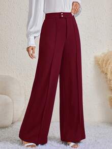 SHEIN Tall 女式純色寬鬆寬腿褲,適合休閒穿著 - 酒紅色 - 查看 5