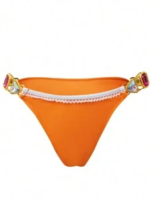 SHEIN Swim Ensemble de maillot de bain bikini contrastant avec bordure mignonne pour femmes, costume de bain pour plage d'été - Orange - Voir 6