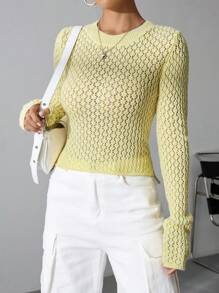 SHEIN Unity 女士圆领毛衣 - 黃色 - 查看 3