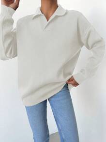 SHEIN Cottnline 女士純色下垂肩毛衣 - 白色 - 查看 3