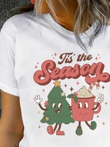 女士聖誕印花t-shirt - 白色 - 查看 5