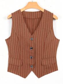Mulvari Của phụ nữ Chính thức Sọc nhỏ Bộ đồ Áo vest - Cà phê nâu - Xem 1