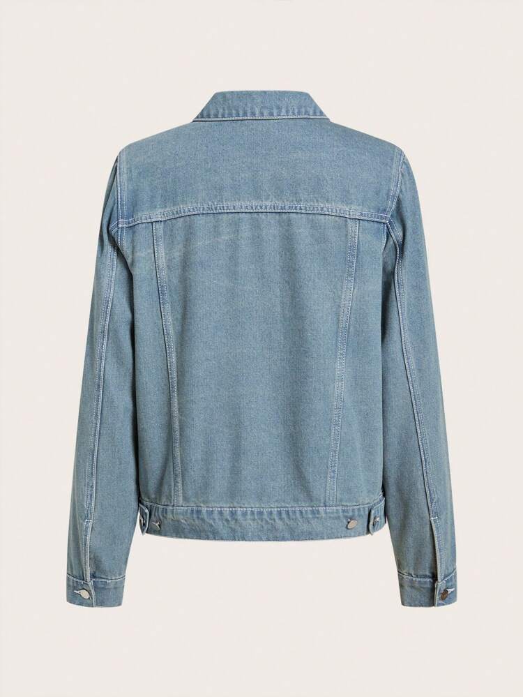 Letter Patched Flap Detail Denim Jacket