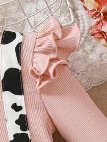 SHEIN Vestido De Manga Larga 2 En 1 Con Estampado De Vaca De Retazos De Punto Informal Para Niñas - Rosa - Ver 6